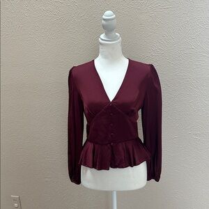 Diane Von Furstenberg Deep Red V-Neck Blouse Size 4